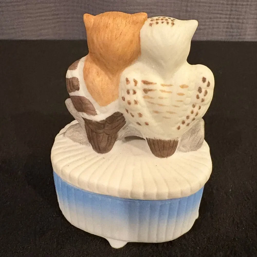Vintage Owls Trinket Box 2 Owl Figurines Porcelain